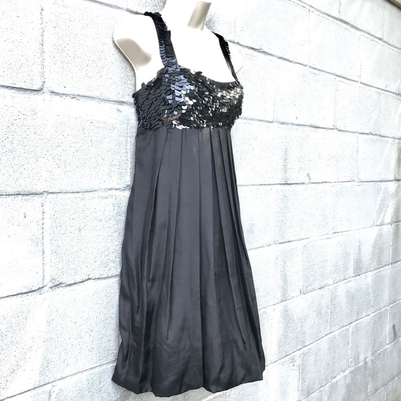 HANNAH JO Bubble Hem Silk Dress L Black Sequin Top Babydoll Size Large - Picture 5 of 15